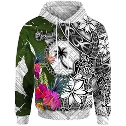 Chuuk Hoodie White - Turtle Plumeria Banana Leaf