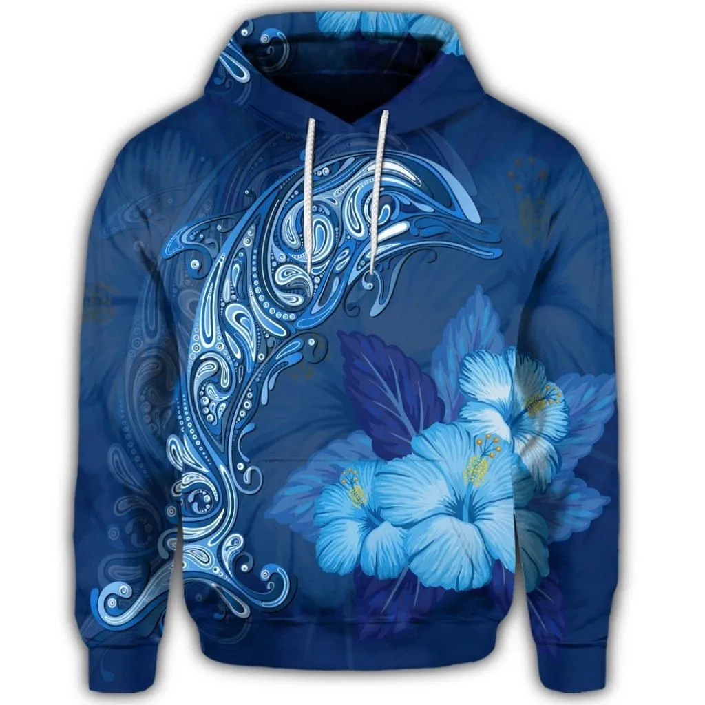 Hawaiian Dolphin Hibiscus Tropic Blue Polynesian Hoodie