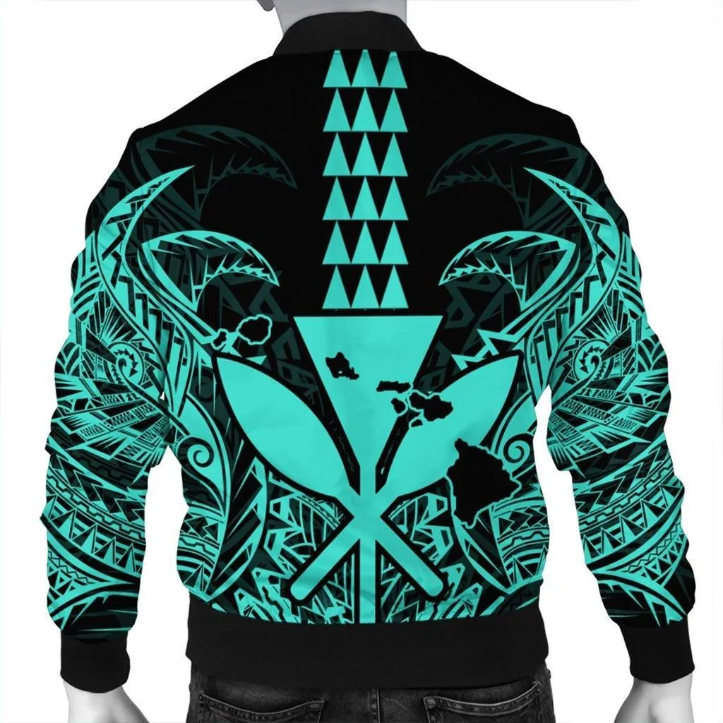 Hawaii Polynesian Kanaka Kakau Bomber Jacket - Alan Style Turquoise - AH