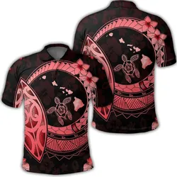 Hawaii Turtle Hibiscus Map Polynesian Polo Shirt Red - AH