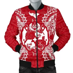Tonga Polynesian Mens Bomber Jacket Map Red White