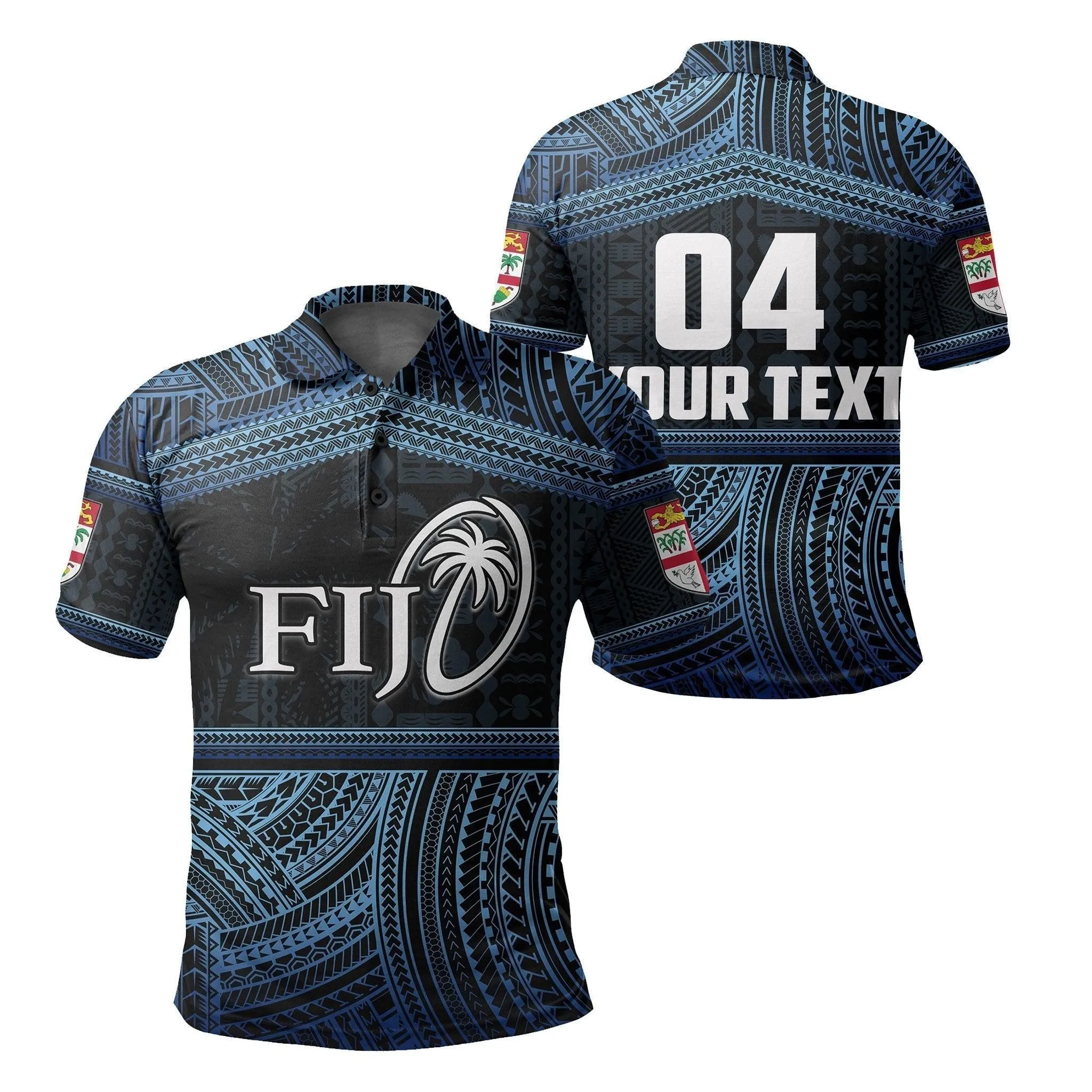 (Custom Personalised) Fiji Rugby Polynesian Patterns Polo Shirt Blue