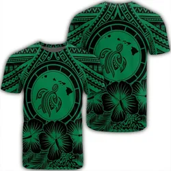 Hawaiian Map Honu Hibiscus Tropic Green Polynesian T-Shirt - AH