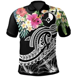 Yap Polynesian Polo shirt - Summer Plumeria Black