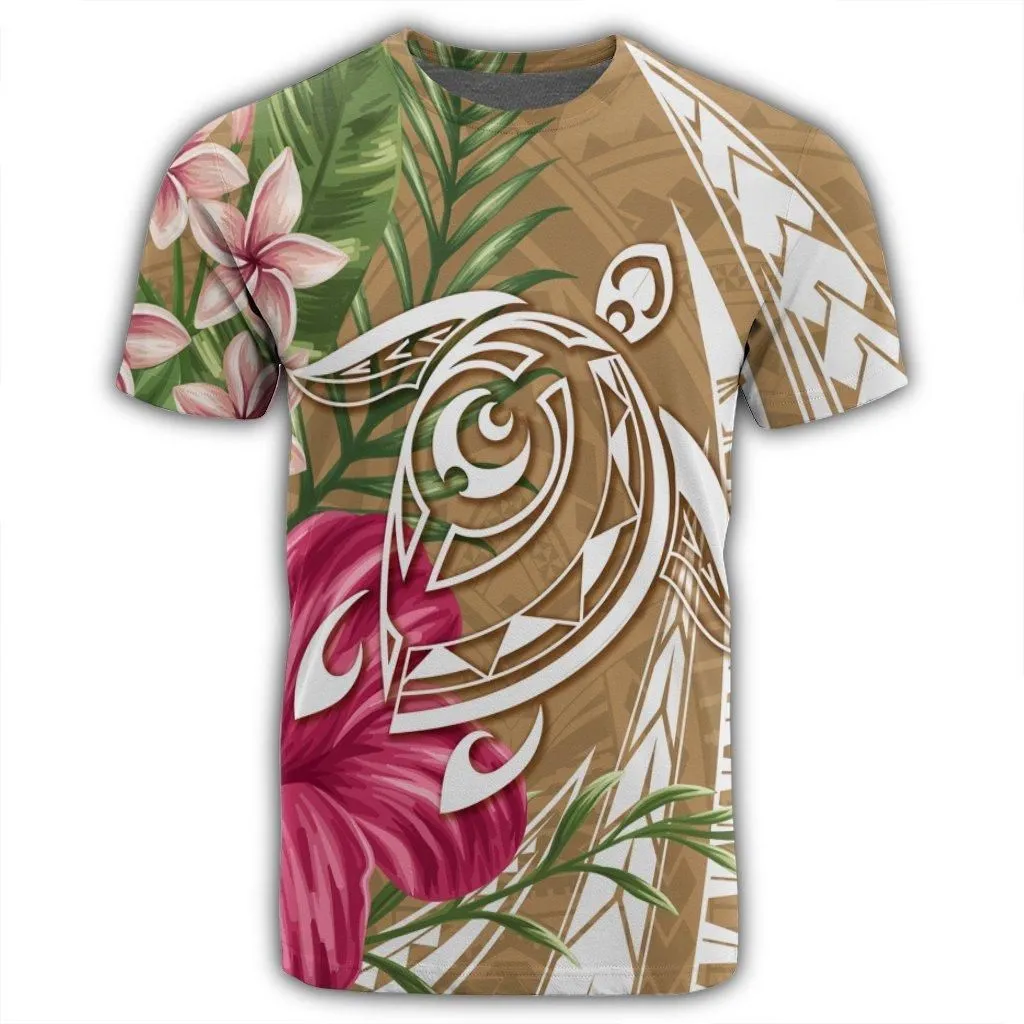 Hawaii Polynesian Turtle Tropical Hibiscus Plumeria T-Shirt - Gold - AH