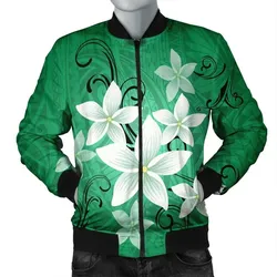 FamilyGater Jacket - Hawaiian Plumeria Polynesian Bomber Jacket - Green - AH - J4R