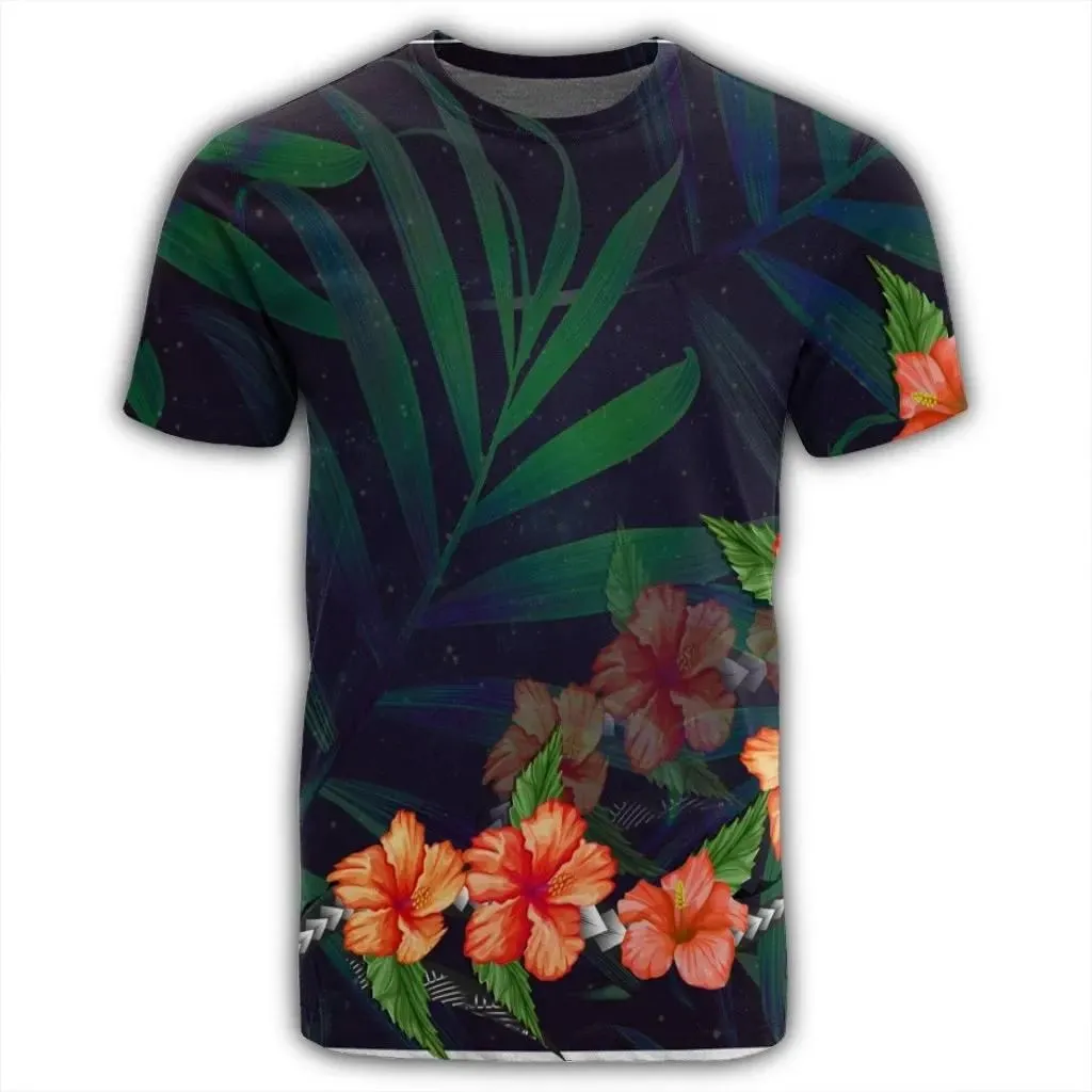 Alohawaii Tee - Hawaiian Hibiscus Palm Tree Background Polynesian T-shirt AH - JR