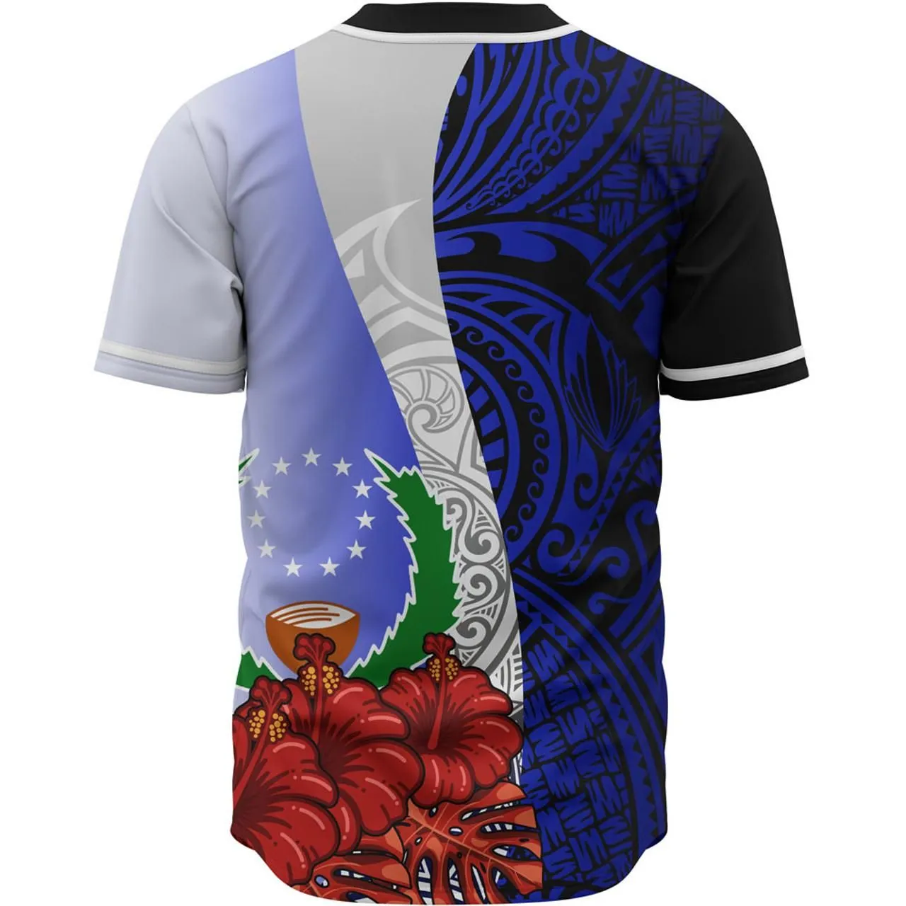 Pohnpei Polynesian Baseball Shirt - Coat Of Arm With Hibiscus Blue