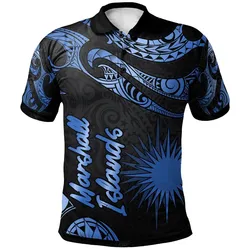 Marshall Islands Polynesian Polo Shirt - Poly Tattoo Blue Version