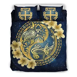 Fiji Galaxay Yin Yang Turtle Shark Hibiscus Plumeria Bedding Set