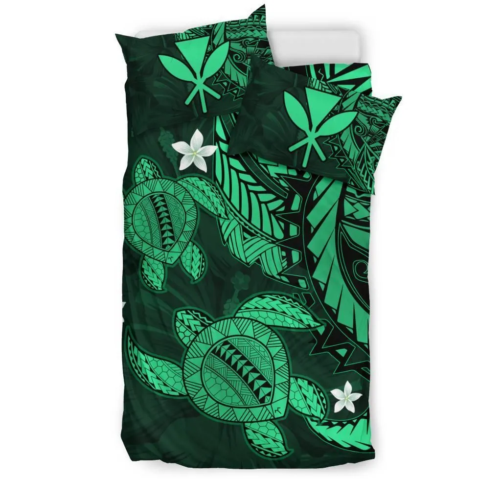Hawaiian Bedding Set - Hawaii Polynesian Turtle Hibiscus Bedding Set - Green - AH - J4