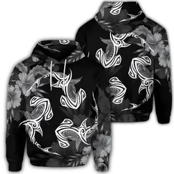 Alohawaii Hoodie - Hawaiian Hammerhead Shark Hibiscus White Polynesian Hoodie - AH - J4R