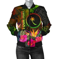 Chuuk Polynesian Personalised Women's Bomber Jacket -  Hibiscus and Banana Leaves - BN15