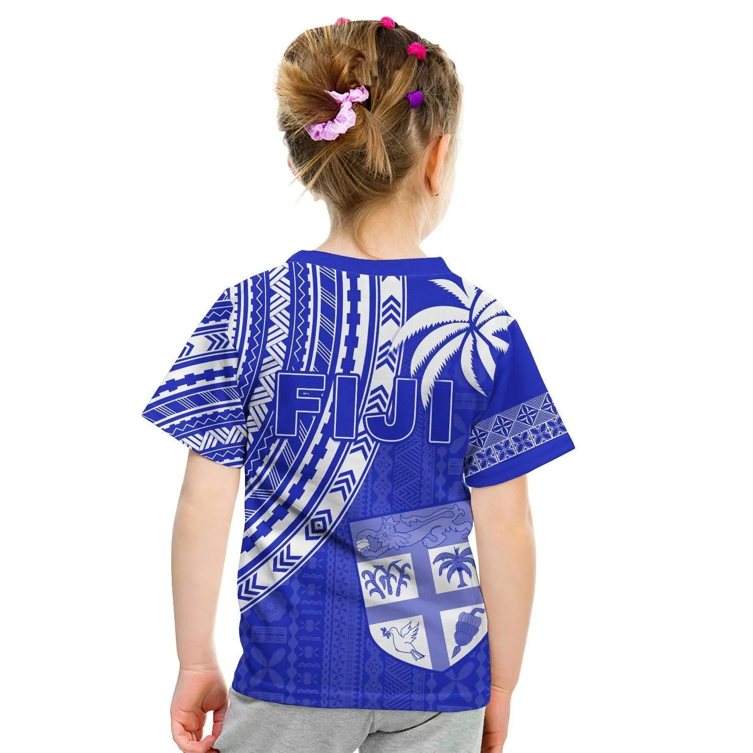 Fiji Rugby Sevens T Shirt KID Fijian 7s Tapa Polynesian Blue Ver.02 LT13