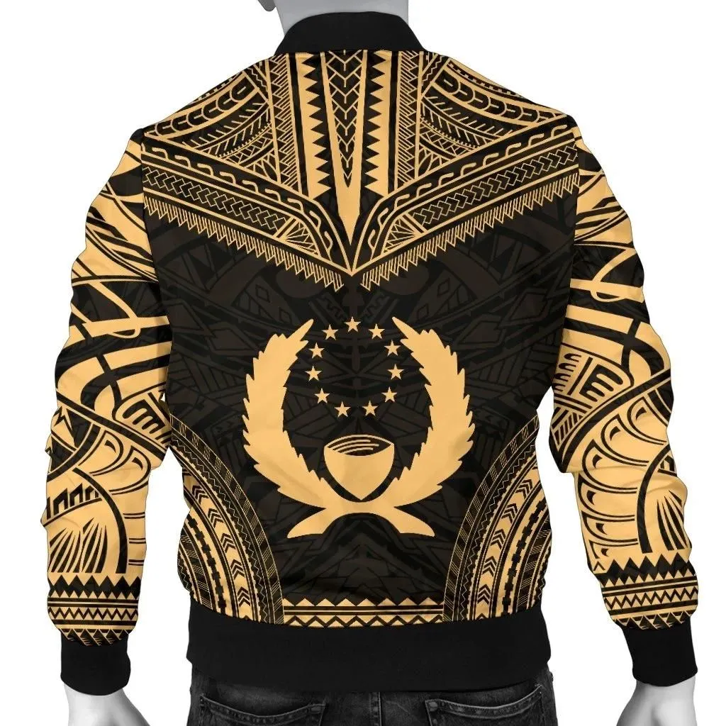 Pohnpei Polynesian Chief Men's Bomber Jacket - Gold Version - Bn10