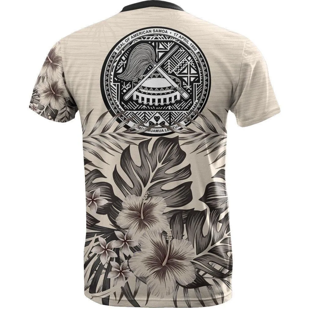 American Samoa T Shirt - American Samoa Seal Beige Hibiscus
