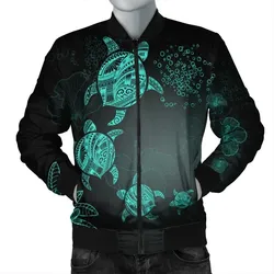 Alohawaii Jacket - Hawaiian Plumeria Hibiscus Turtle Under Sea Polynesian Bomber Jacket Blue AH - J7R