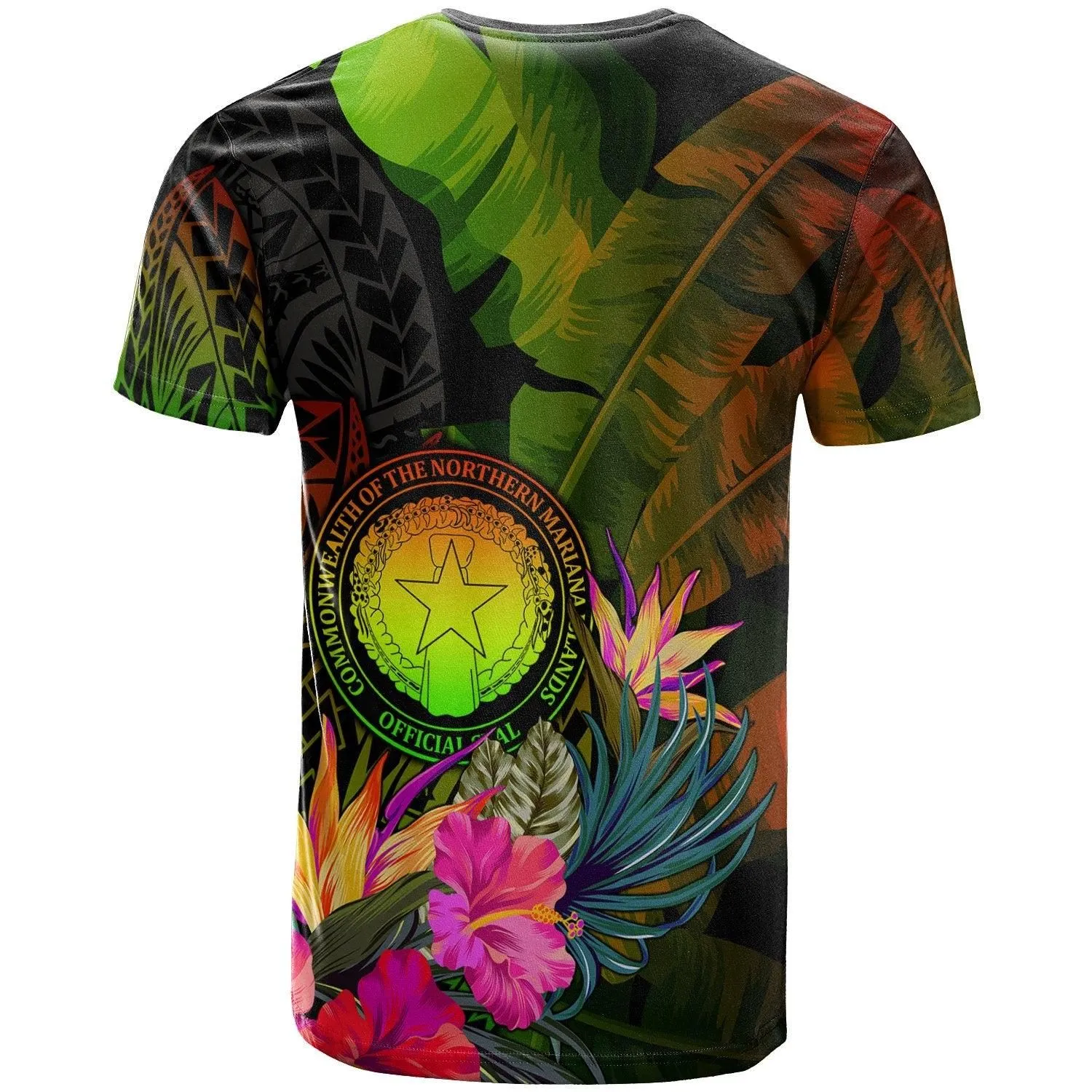 Northern Mariana Islands Polynesian T-Shirt - Hibiscus and Banana Leaves