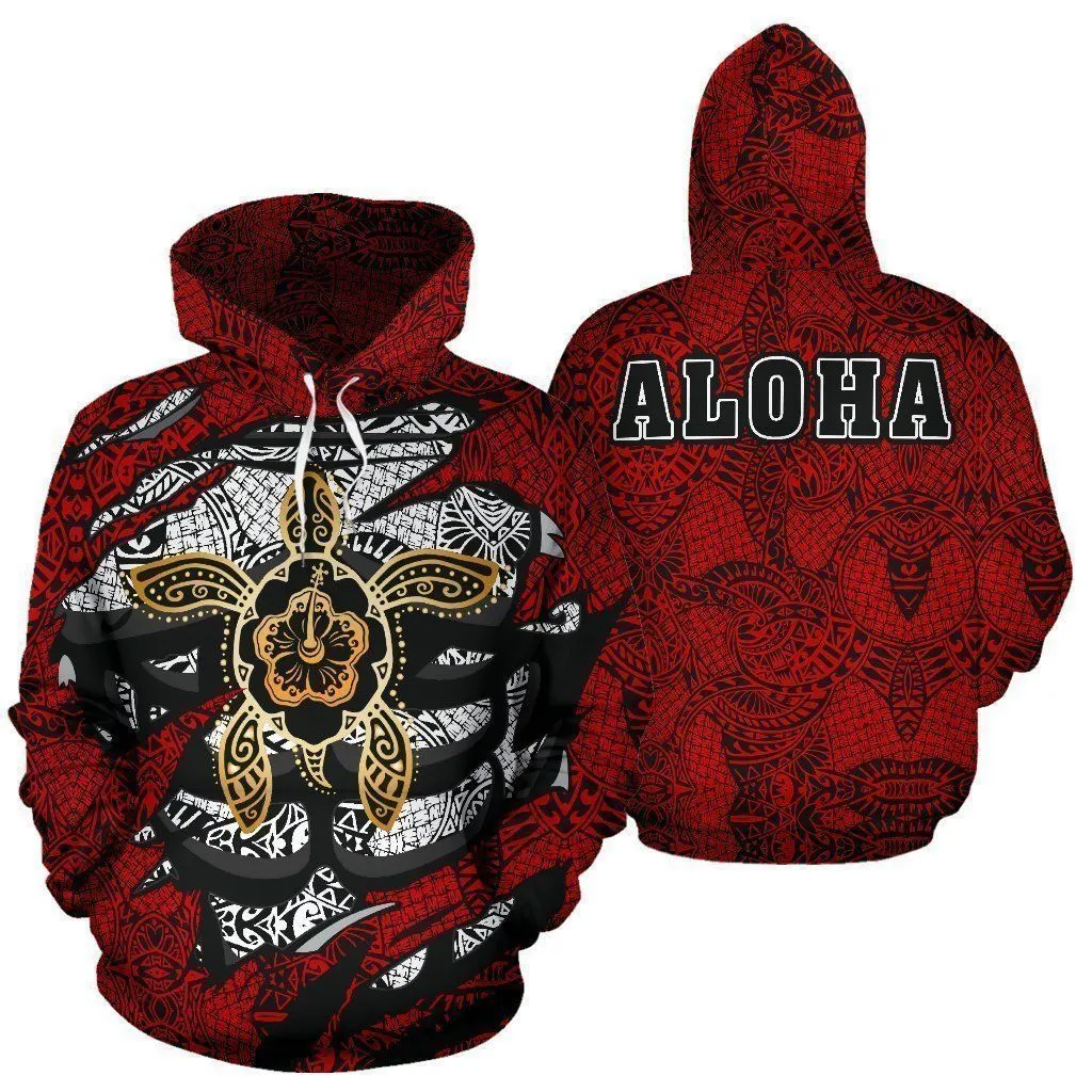 Aloha Turtle Hibiscus Polynesian Hoodie Bt01
