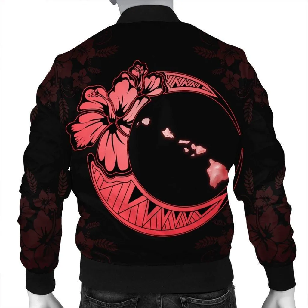 Hawaiian Map Hibiscus Turtle Polynesian Moon Bomber Jacket Red - AH