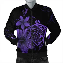 Hawaiian Map Turtle Hibiscus Plumeria Polynesian Bomber Jacket - Purple - AH
