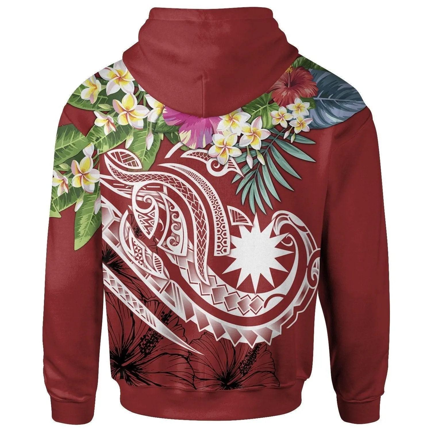 Nauru Polynesian Hoodie - Summer Plumeria (Red)