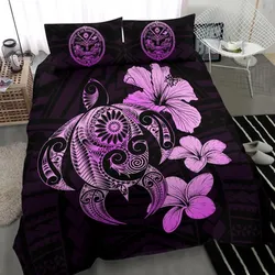 Alohawaii Bedding Set - Cover and Pillow Cases Marshall Islands Hibiscus Plumeria Mix Polynesian Pink Turtle - J1