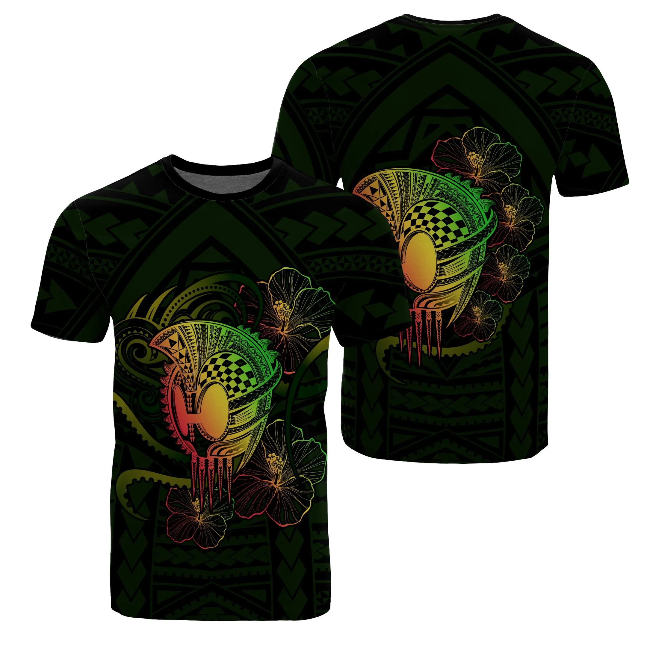Hawaii Warrior Hibiscus Polynesian T Shirt Flo Style Ah Ja Hawaiian Shorts Beach Short Sleeve