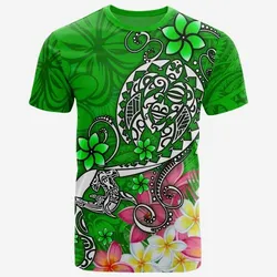 Polynesian T-shirt - Turtle Plumeria Green Color