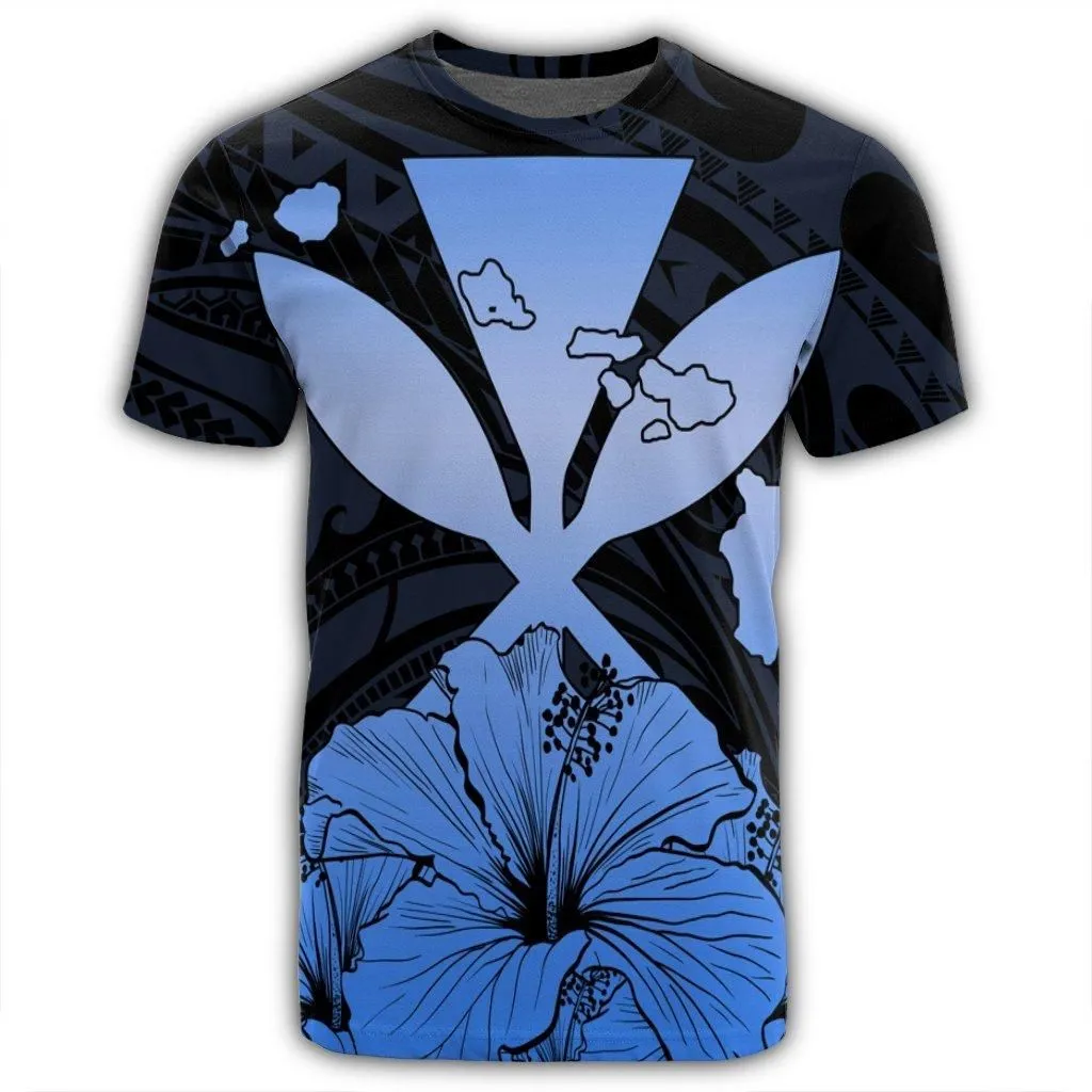 Hawaiian Kanaka T-Shirt Hibiscus Polynesian Love - Blue - AH