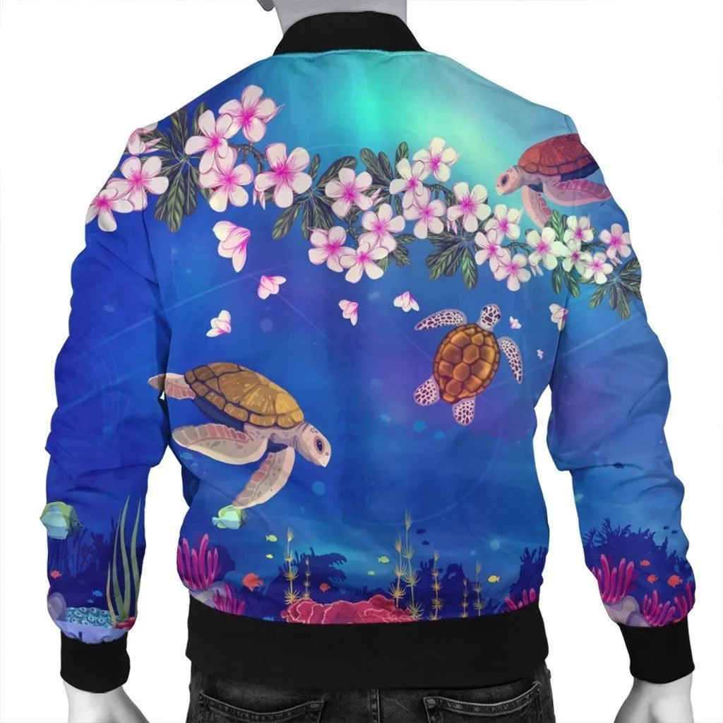 Hawaiian Turtle and Plumeria Pattern Polynesian Bomber Jacket