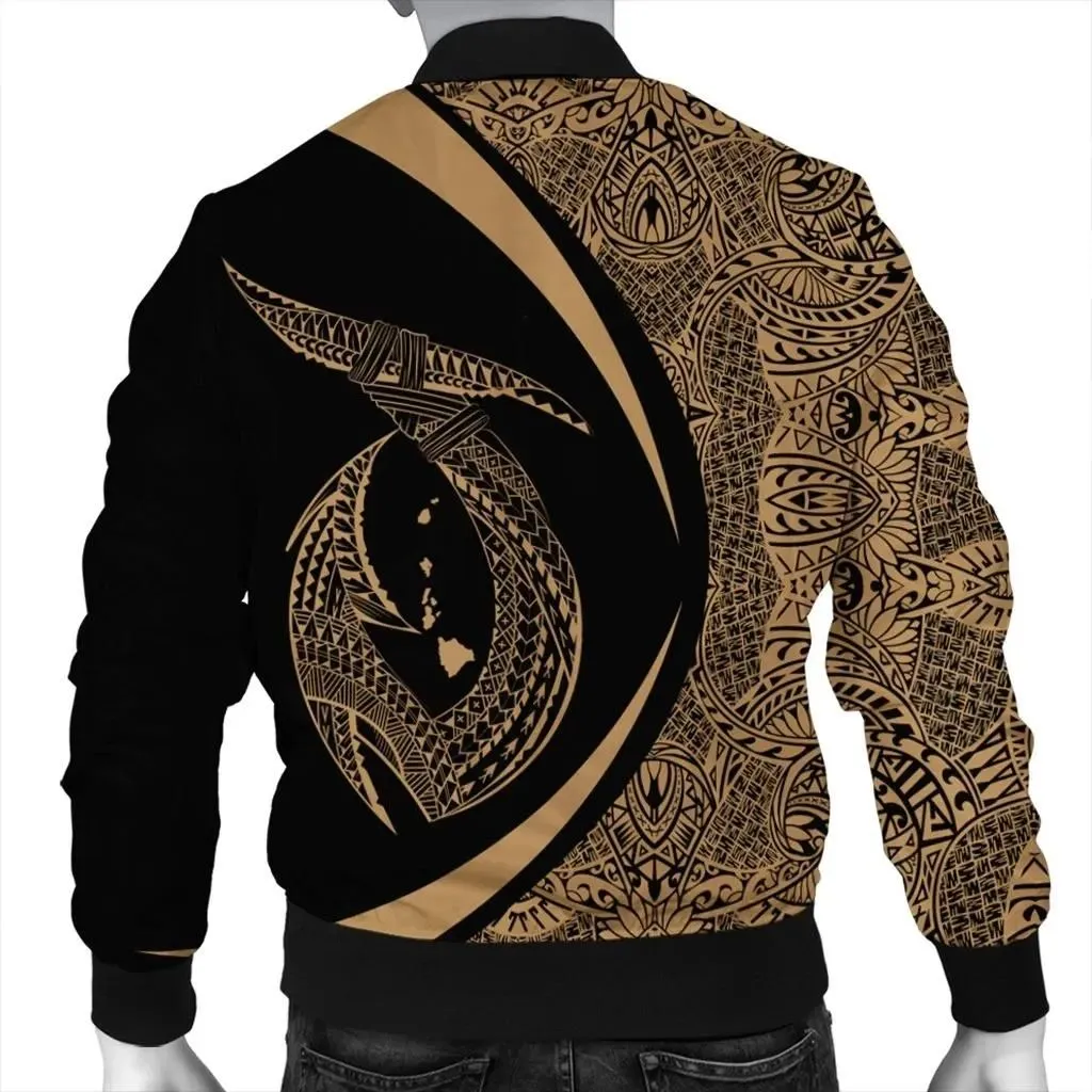 FamilyGater Jacket - Hawaii Fish Hook Polynesian Bomber Jacket - Circle Style Gold - AH - J4R