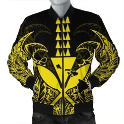 Hawaii Polynesian Kanaka Kakau Bomber Jacket - Alan Style Yellow