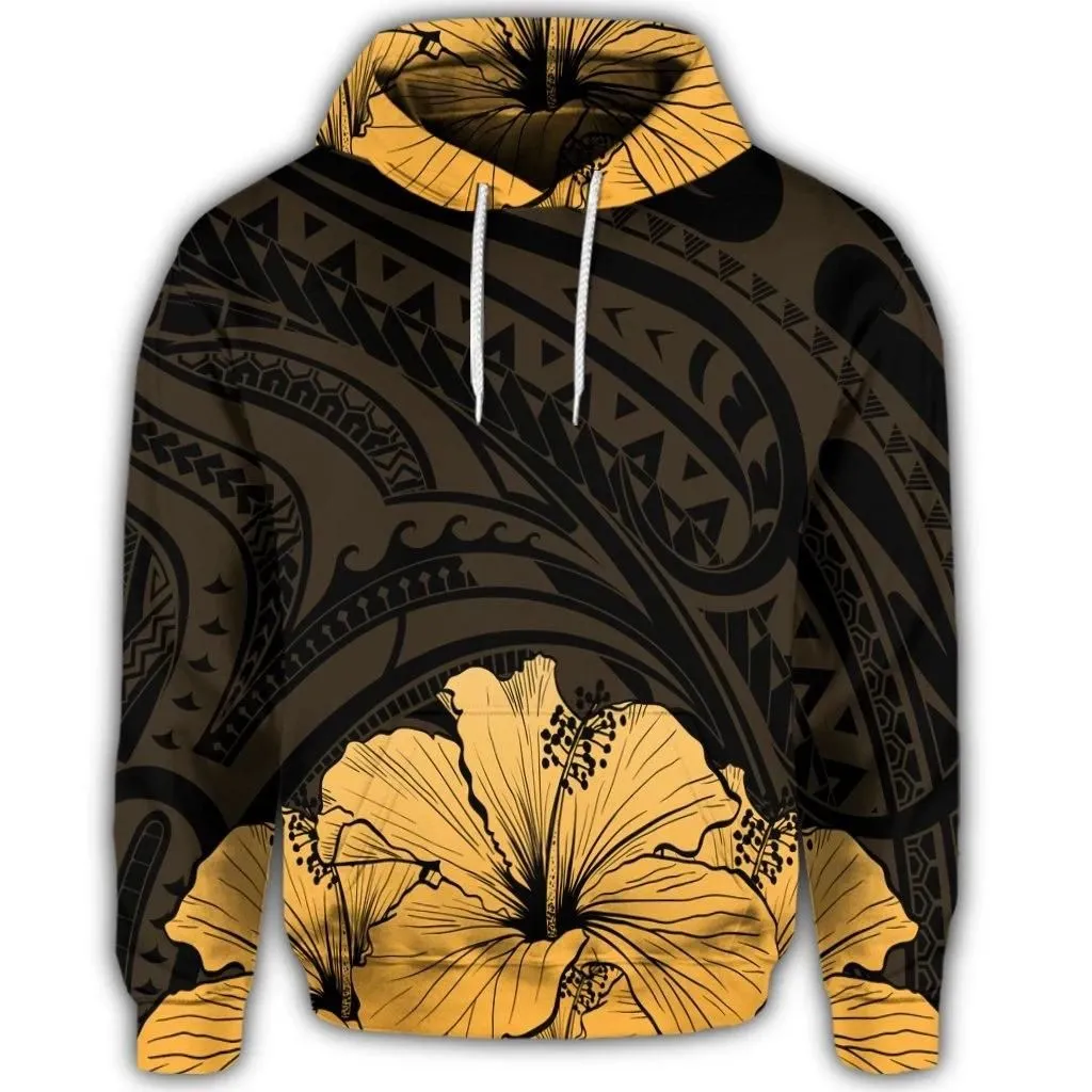 Alohawaii Hoodie - Royal Hibiscus Polynesian Tribal Golden Hoodie - AH - JR