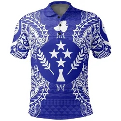 Kosrae Polo Shirt - Kosrae Flag Map Polynesian Tattoo Blue