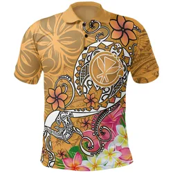 Hawaii Polo Shirt - Turtle Plumeria Polynesian Tattoo Gold Color