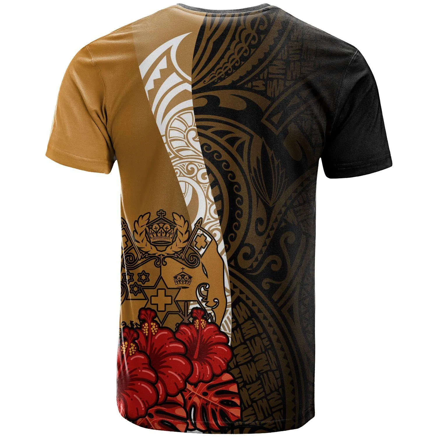 Tonga Polynesian Custom Personalised T-Shirt - Coat Of Arms With Hibiscus Gold - BN12