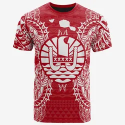 French Polynesia All French Polynesia Flag Map Polynesian Tattoo Red White Unisex 3D T-Shirt All Over Print ONCLK