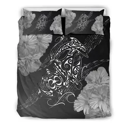 Hawaiian Hibiscus Dolphin Manta Ray Turtle Polynesian Bedding Set Waves