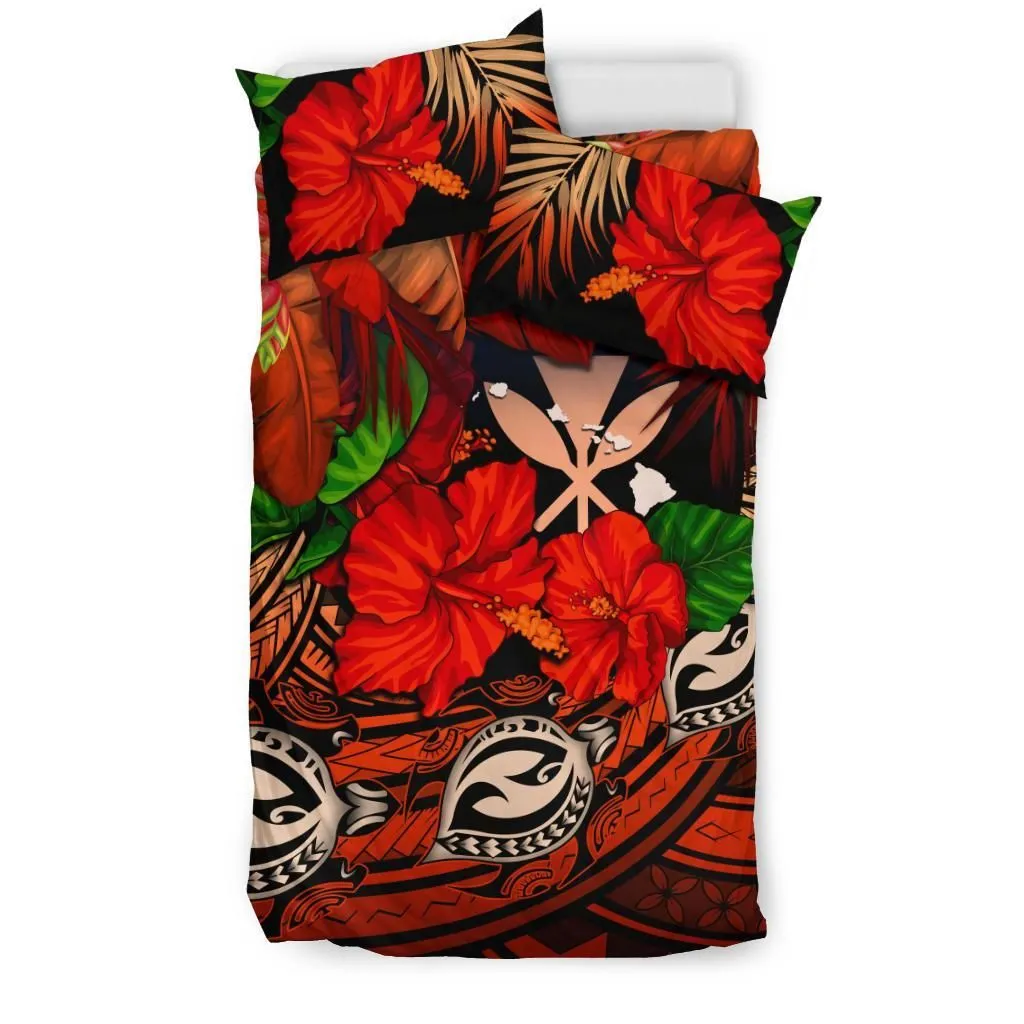 FamilyGater Bedding Set - Cover and Pillow Cases Kanaka Maoli (Hawaiian) - Polynesian Turtle And Hibiscus Red A24