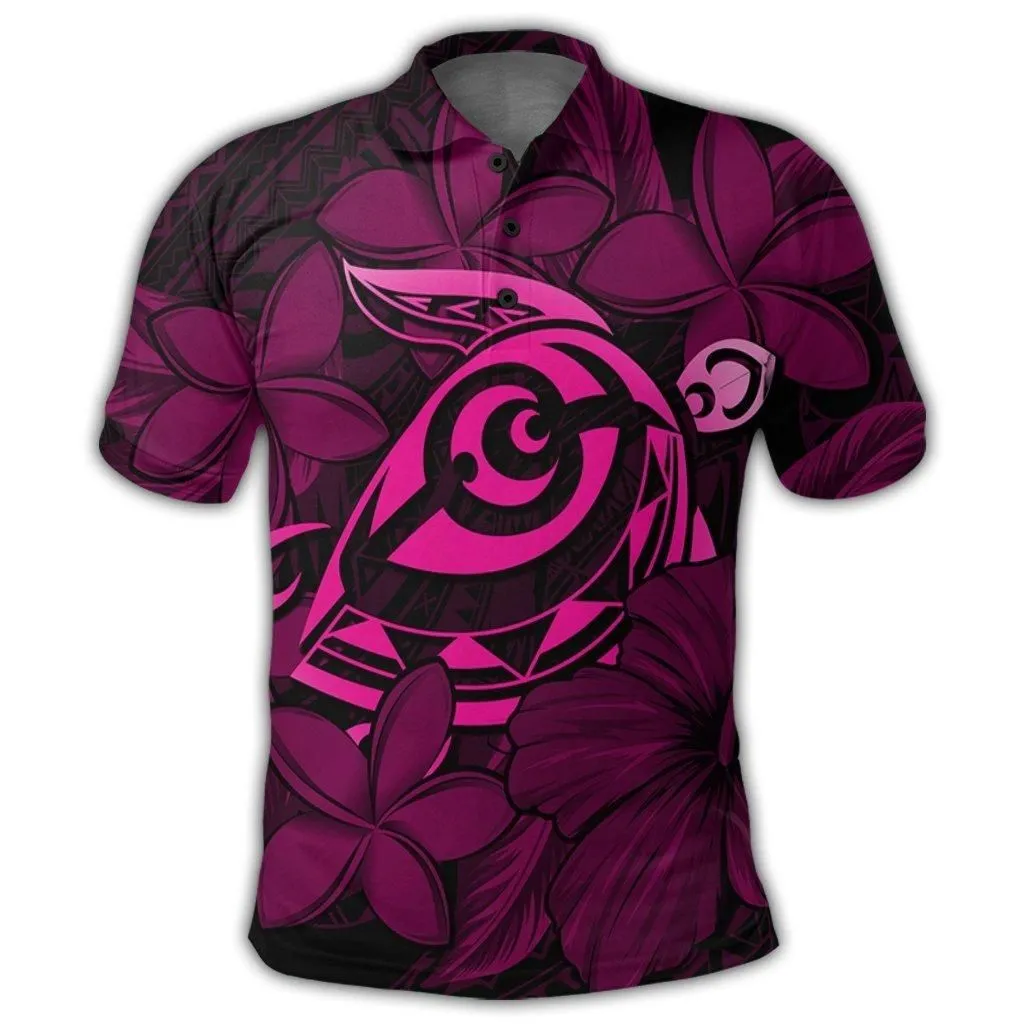 Hawaiian Turtle Hibiscus Plumeria Kanaka Polynesian Polo Shirt Pink - Soft Style