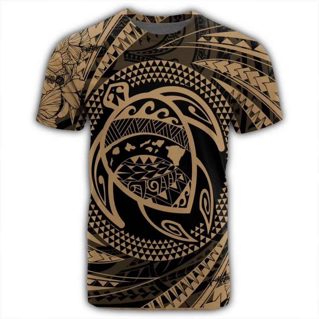 Hawaiian Kanaka Honu Hibiscus Tornando Polynesian Gold T-Shirt - AH