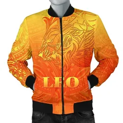 Sun In Leo Zodiac Men Bomber Jacket Polynesian Tattoo Simple - Orange