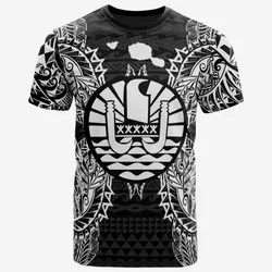 French Polynesia All T-Shirt - French Polynesia Flag Map Polynesian Tattoo White Black