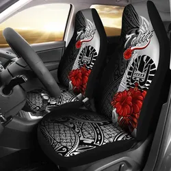 Tahiti Polynesian Car Seat Covers - Coat Of Arm With Hibiscus White