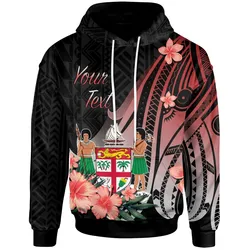 Fiji Personalised Personalized Hoodie - Red Polynesian Hibiscus Pattern Style
