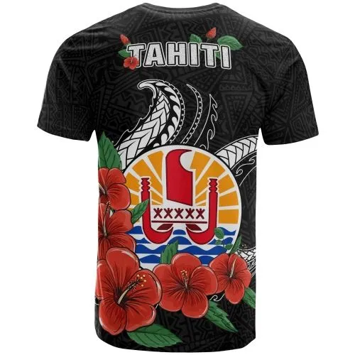 Tahiti Polynesian T-Shirt - Hibiscus Coat of Arm Black