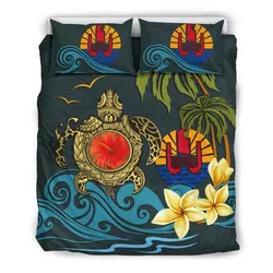 FamilyGater Bedding Set - Cover and Pillow Cases Tahiti - Coat Of Arm Turtle Hibiscus A24