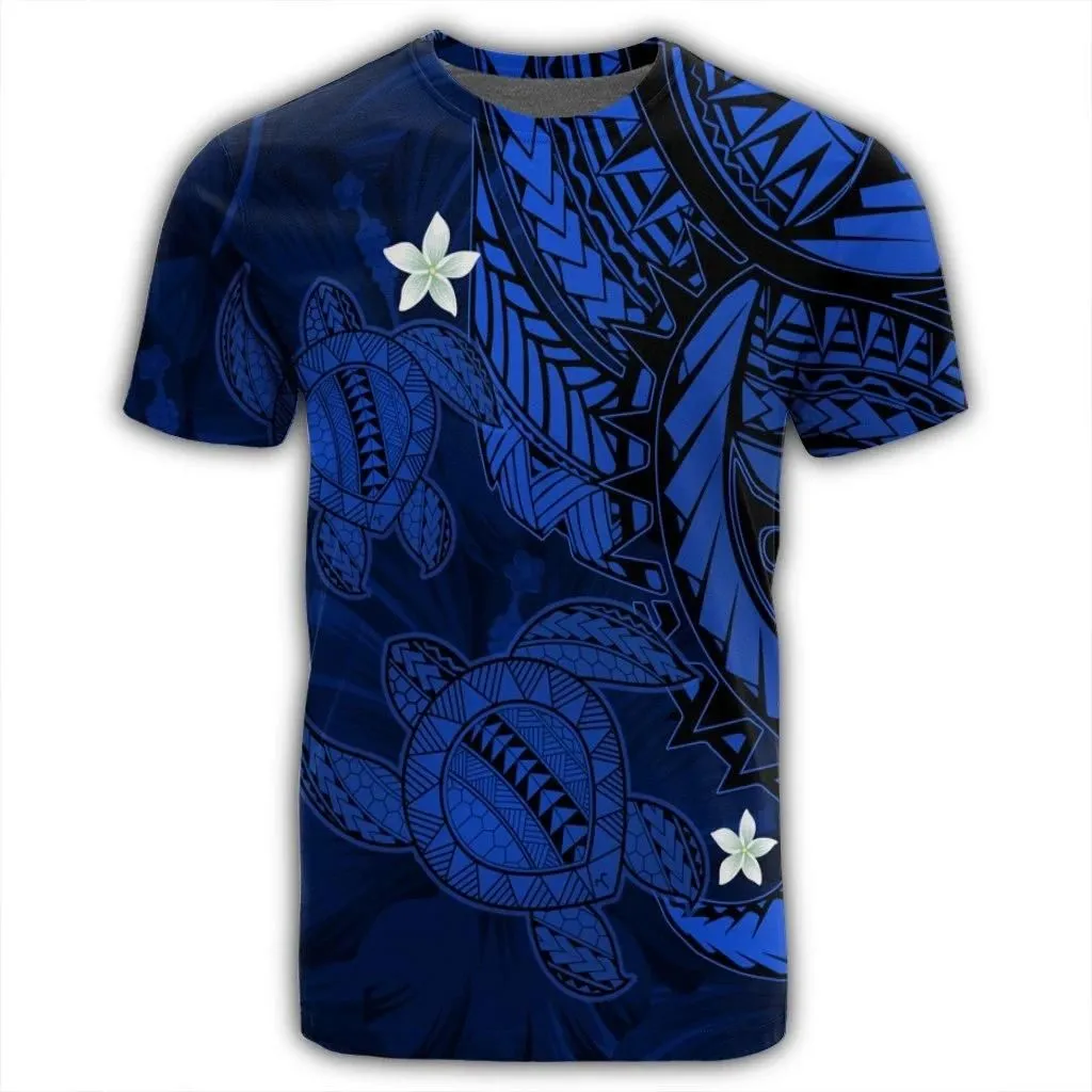 Alohawaii Tee - Hawaii Polynesian Turtle Hibiscus T-shirt Blue - AH - J4R