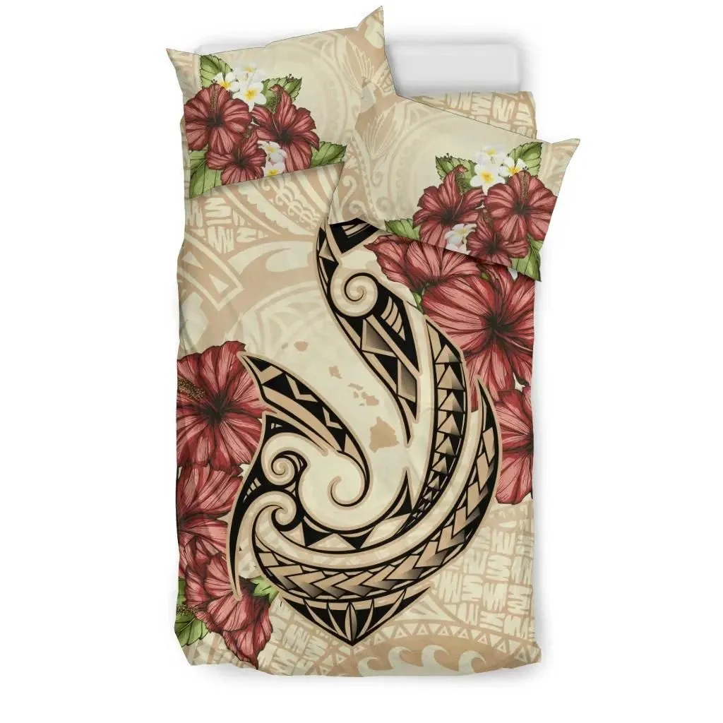 FamilyGater Home Set - Hawaii Fish Hook Hibiscus Plumeria Polynesian Bedding Set - AH J4